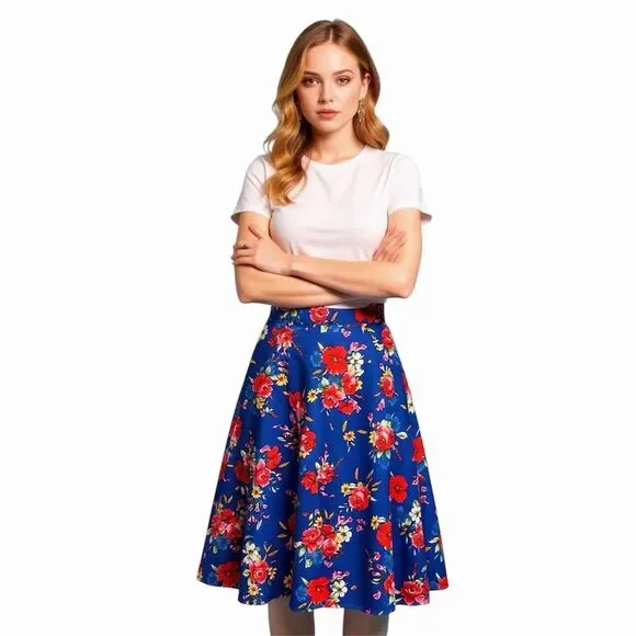 Hearts and Roses London Women's Floral A-Line Midi Skirt - Picture 2 of 4